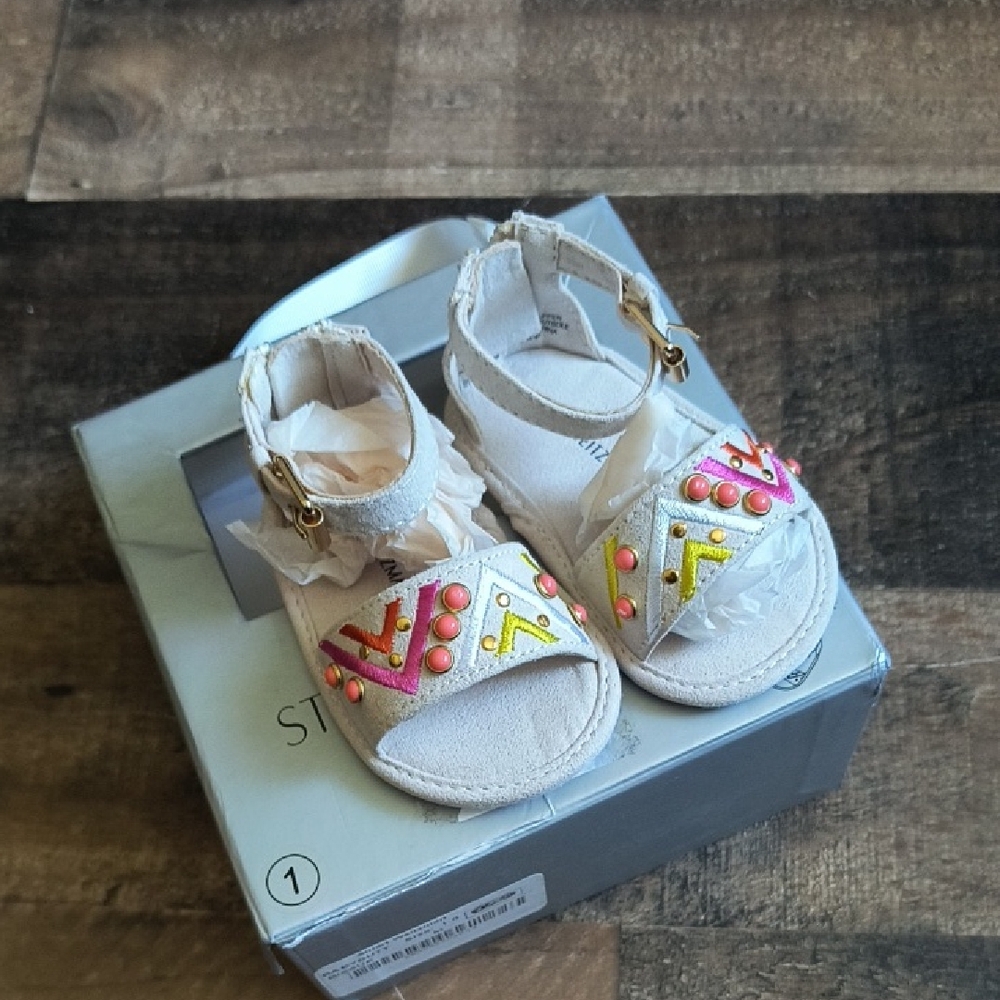 NIB Stuart Weitzman Sandals with Pink and Yellow Accents Sz 1 Baby